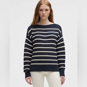 Lululemon Cotton Crochet Pullover Club Blue / Light Ivory Size Large